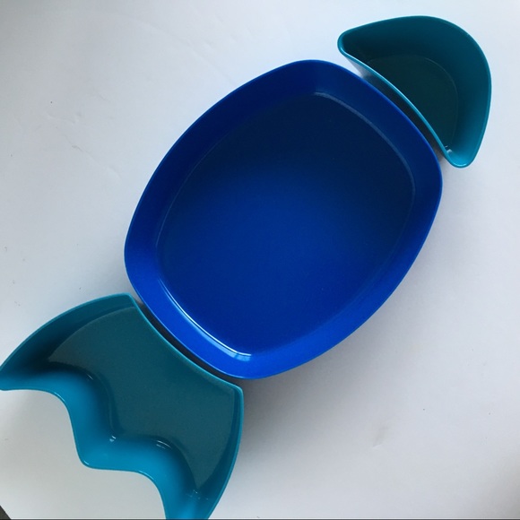 Pier 1 Dining Pier Fish Snack Dishes New Vintage Blue Aqua Plastic